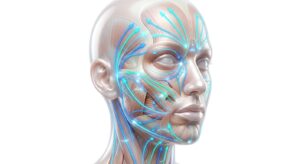 얼굴 리프팅의 의학적 개념을 시각화한 3D 일러스트